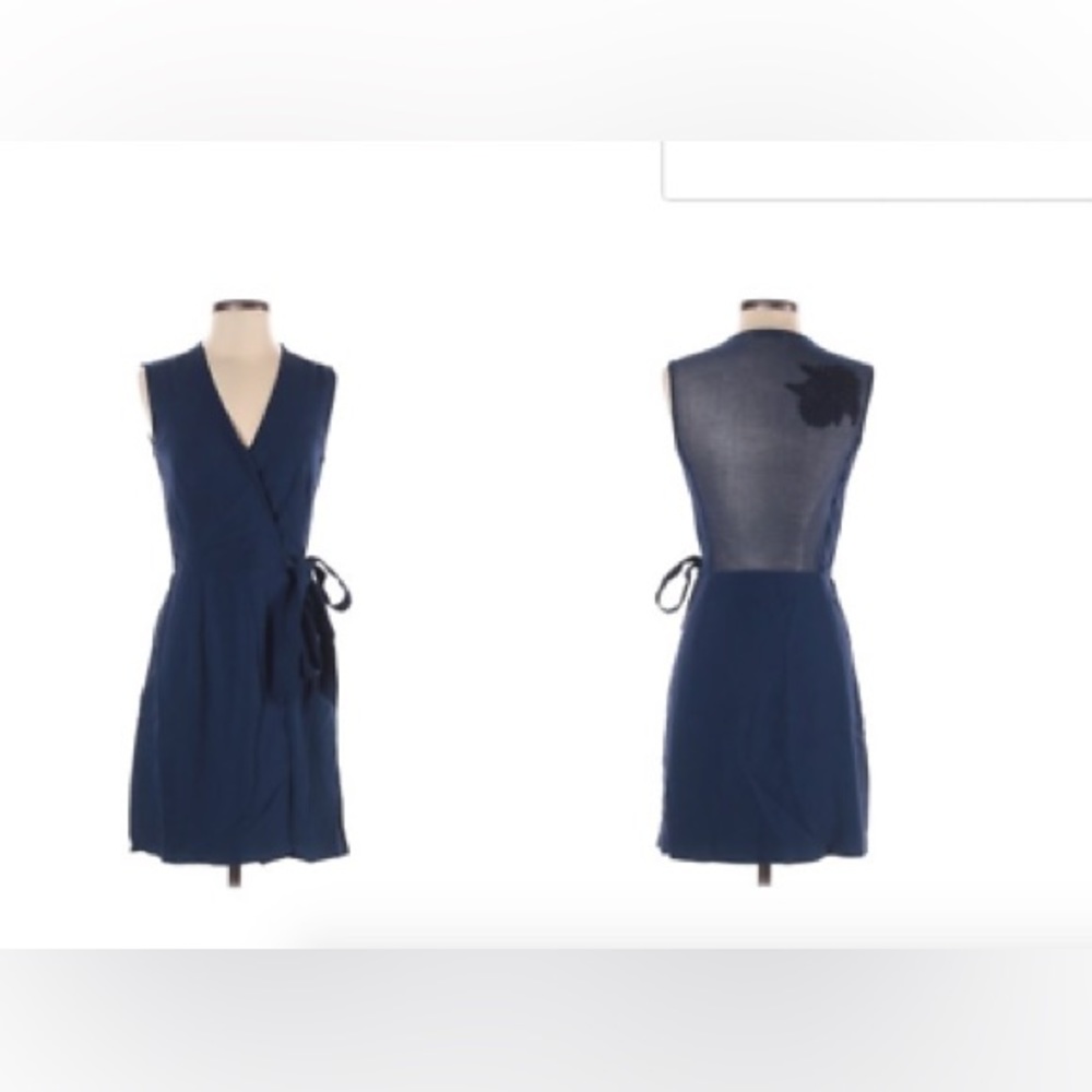 SANDRO Paris Navy WRAP Crepe Dress SHEER BACK